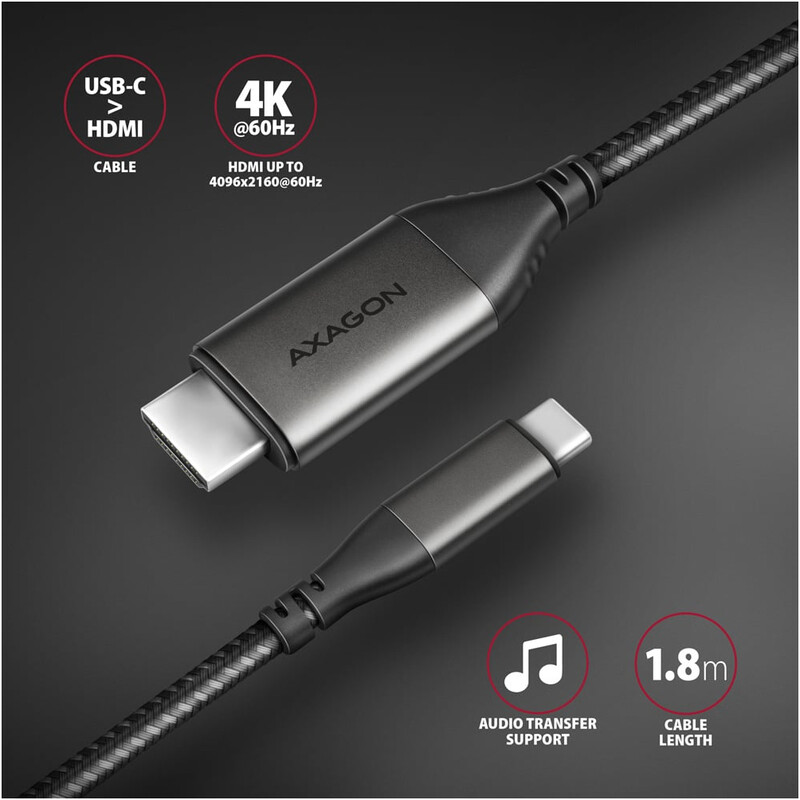 Кабель Axagon USB-C - HDMI V 2.1a (M/M), 1.8 м, 4K/60Hz HDR10, Black (RVC-HI2MC)