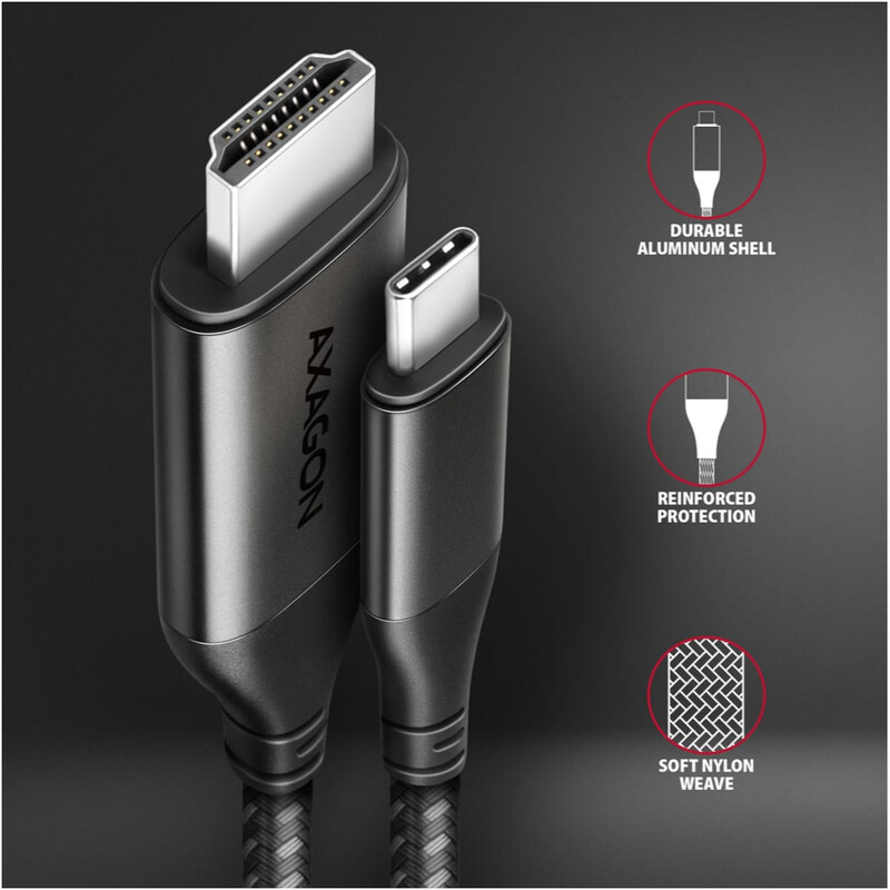 Кабель Axagon USB-C - HDMI V 2.1a (M/M), 1.8 м, 4K/60Hz HDR10, Black (RVC-HI2MC)