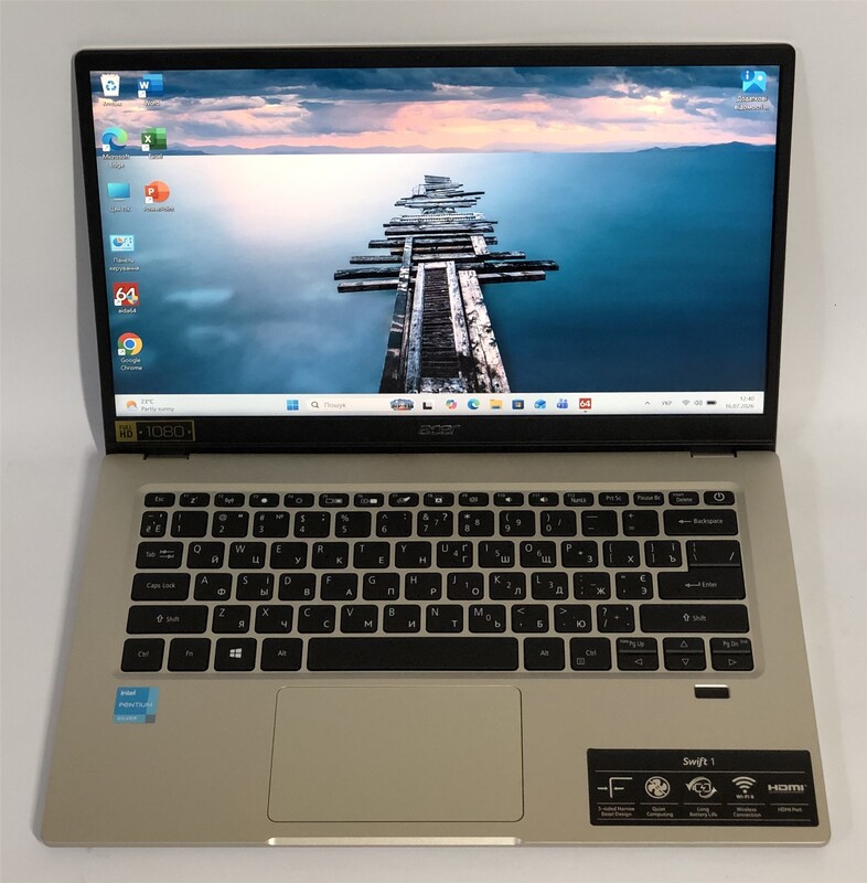 Ноутбук Acer Swift 1 SF114-34 / 14" FullHD IPS / Pentium Silver N6000 / 8GB / 256GB SSD / Win11Pro / Backlight / сканер відбитка - Б/в
