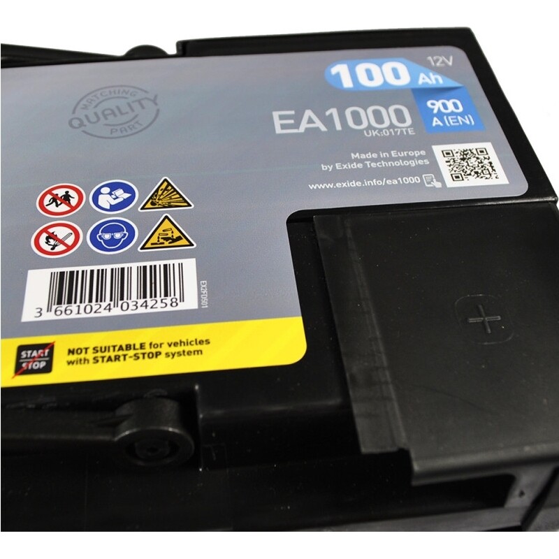 Аккумулятор автомобильный Exide SLA 100Ah 900А 12V R+ (EA1000)