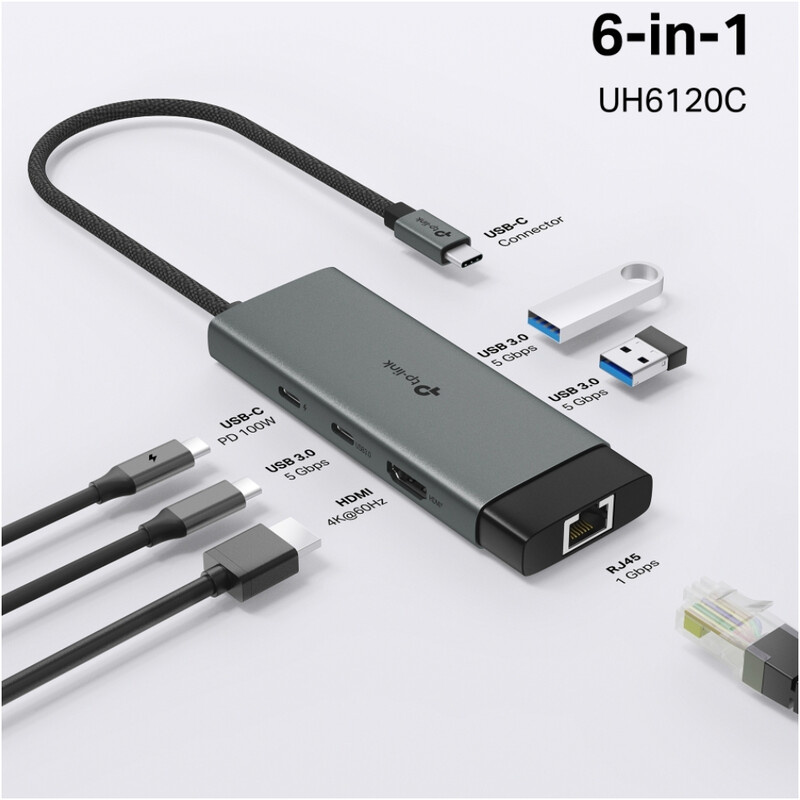 USB-хаб TP-Link USB-C 6-в-1 (UH6120C)