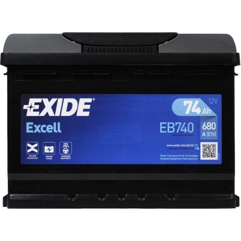 Акумулятор автомобільний Exide Excell SLA 74Ah 680А 12V R+ (EB740)
