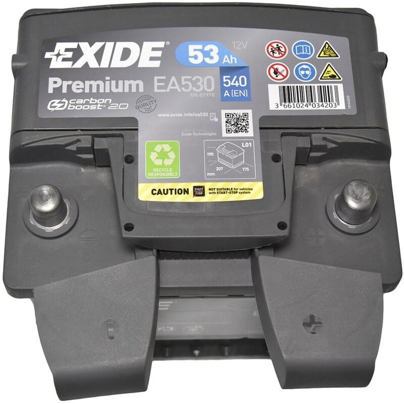 Акумулятор автомобільний Exide Premium SLA 53Ah 540А 12V R+ (EA530)