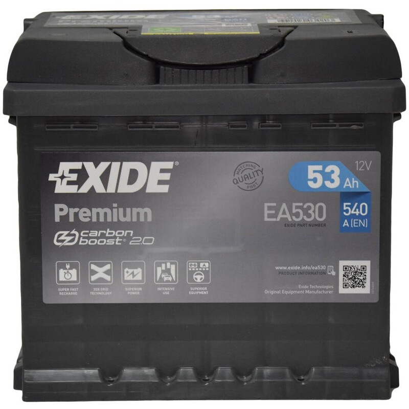 Акумулятор автомобільний Exide Premium SLA 53Ah 540А 12V R+ (EA530)