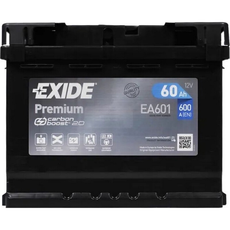Акумулятор автомобільний Exide Premium SLA 60Ah 600А 12V L+ (EA601)