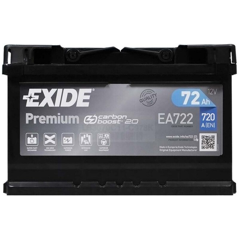 Акумулятор автомобільний Exide Premium SLA 72h 720А 12V R+ (EA722)