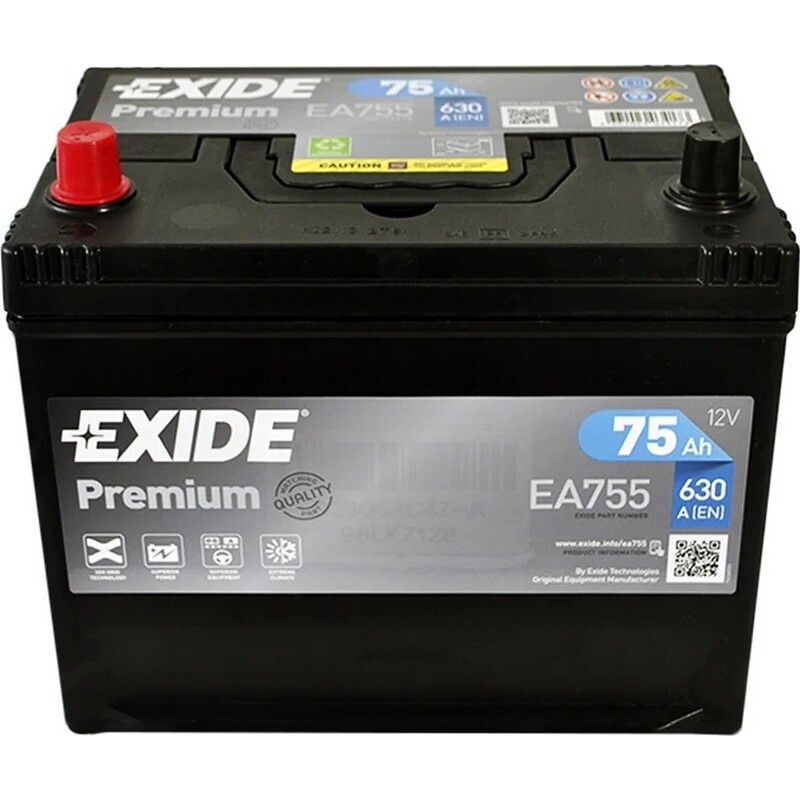 Акумулятор автомобільний Exide Premium SLA 75h 630А 12V L+ (EA755)