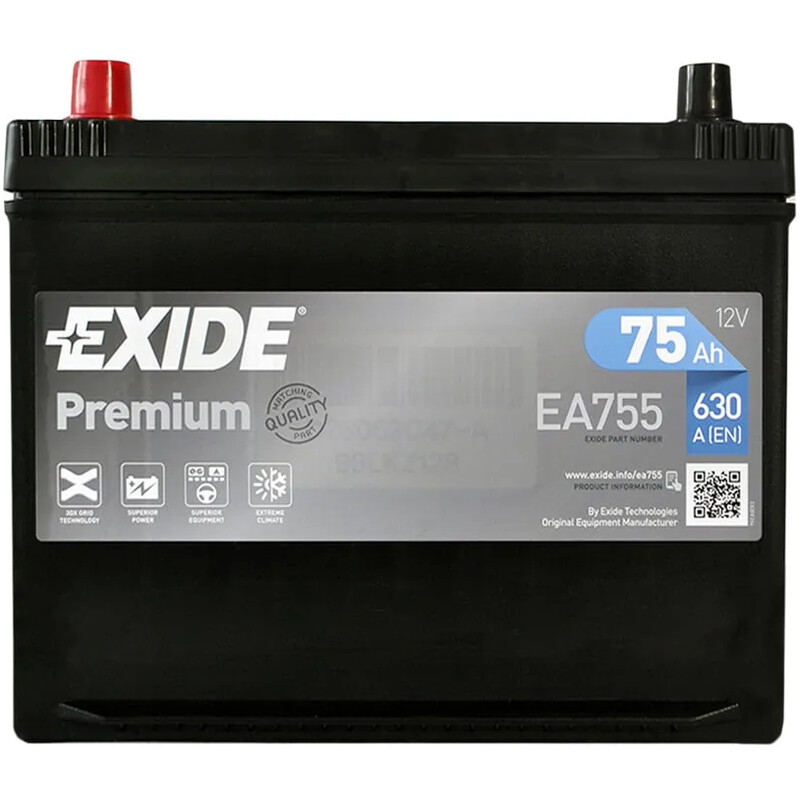 Акумулятор автомобільний Exide Premium SLA 75h 630А 12V L+ (EA755)