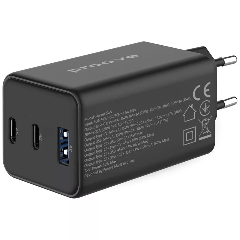 Сетевое зарядное устройство Proove Pocket GaN 65W Black (WCPG65121201)