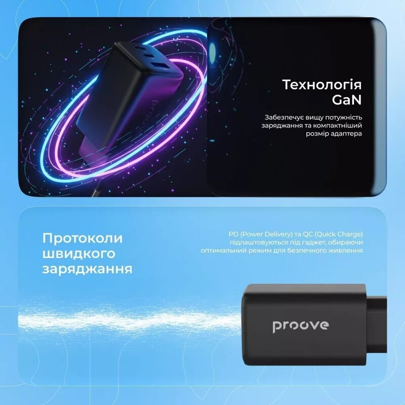 Сетевое зарядное устройство Proove Pocket GaN 65W Black (WCPG65121201)