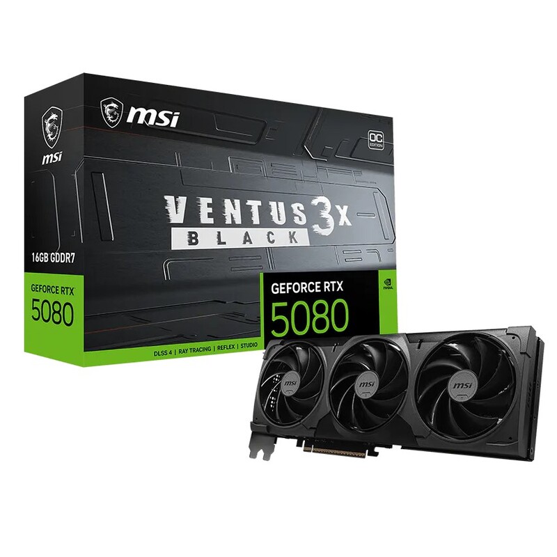 Видеокарта GF RTX 5080 16GB GDDR7 Ventus 3X OC Black MSI (GeForce RTX 5080 16G VENTUS 3X OC BLACK)