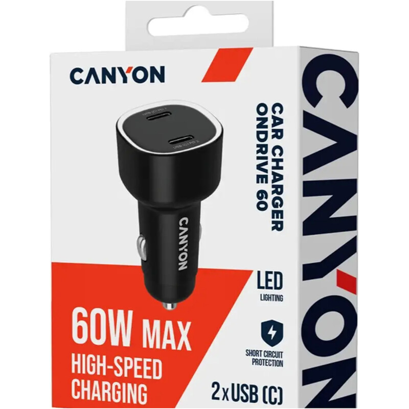 Автомобильний зарядний пристрій Canyon OnDrive 60 Black (CNE-CCABR3CC)