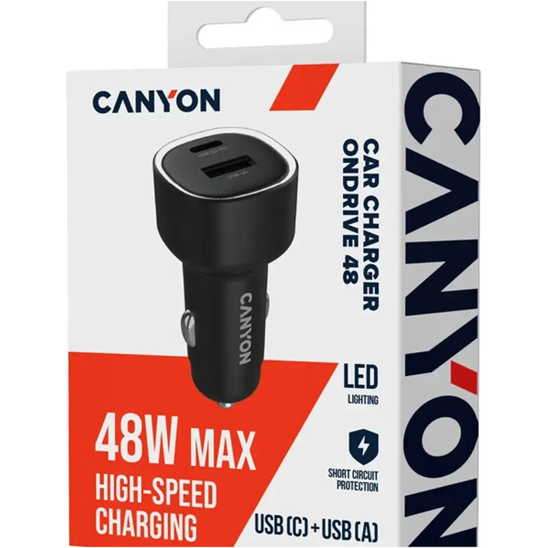Автомобильний зарядний пристрій Canyon OnDrive 48 Black (CNE-CCABR3AC)