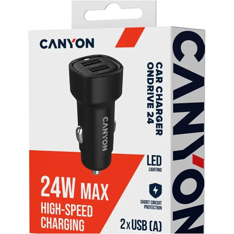 Автомобильний зарядний пристрій Canyon OnDrive 24 Black (CNE-CCABR2AA)