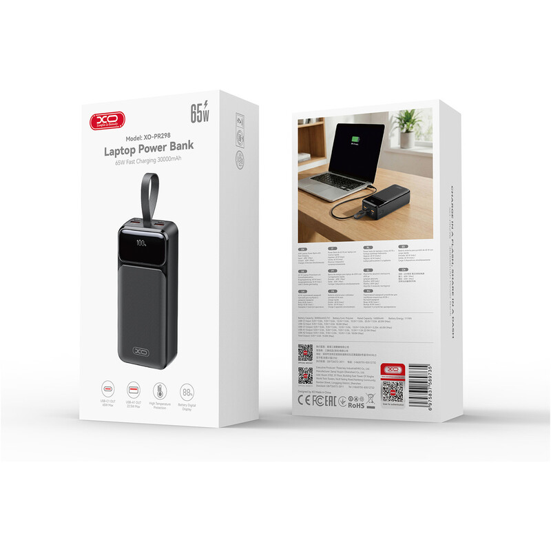 Універсальна мобільна батарея XO PR298 30000mAh Black
