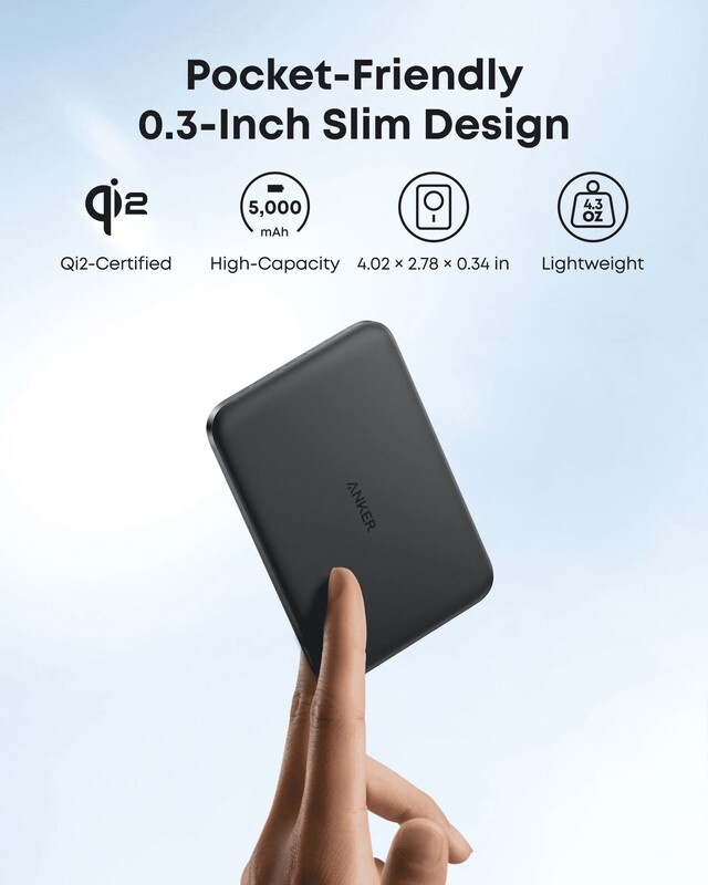 Универсальная мобильная батарея Anker Nano MagGo Slim 5000mAh 20W Black (A1665H11)