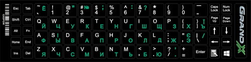 Фото - Інше для комп'ютера Grand-X Наліпка на клавіатуру  68 keys Cyrillic green, Latin white  (GXDPGW)