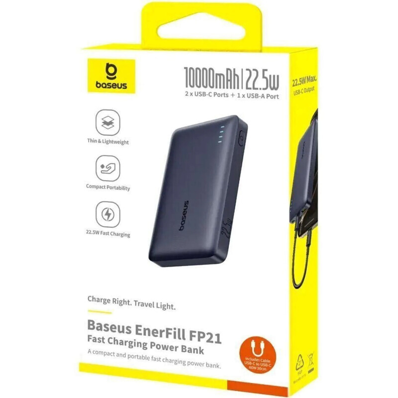 Універсальна мобільна батарея Baseus EnerFill 10000mAh, 22.5W Black (P1008210D123-00)