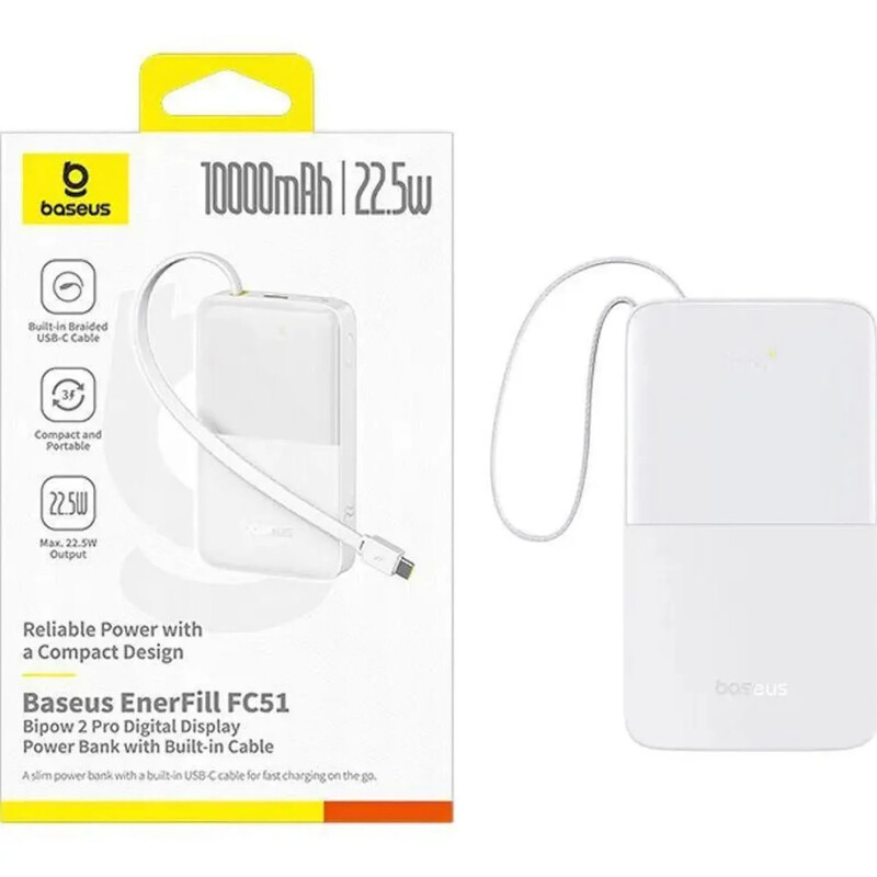Універсальна мобільна батарея Baseus EnerFill Bipow2 Pro 10000mAh, 22.5W White (E0027601)