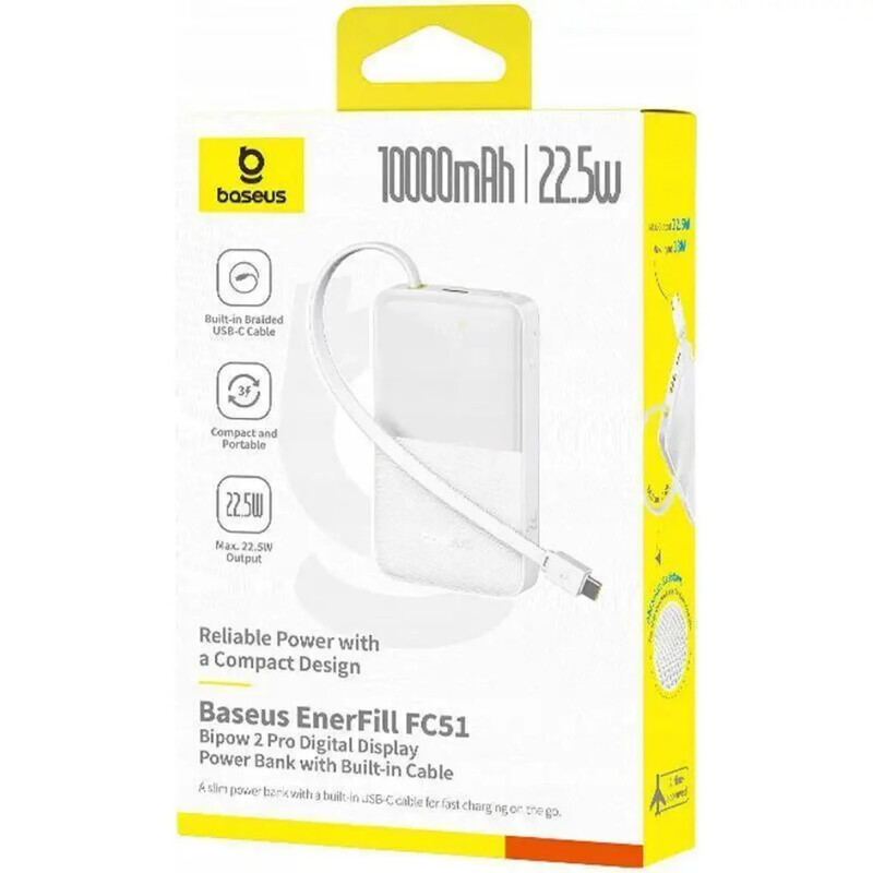 Універсальна мобільна батарея Baseus EnerFill Bipow2 Pro 10000mAh, 22.5W White (E0027601)