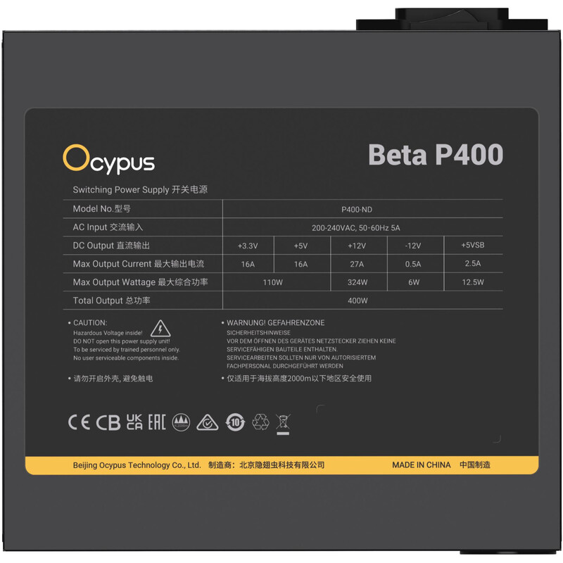 Блок живлення Ocypus Beta P400 400W ATX 2.53 Black (BETA-P400-N1HDBK024X-EU)
