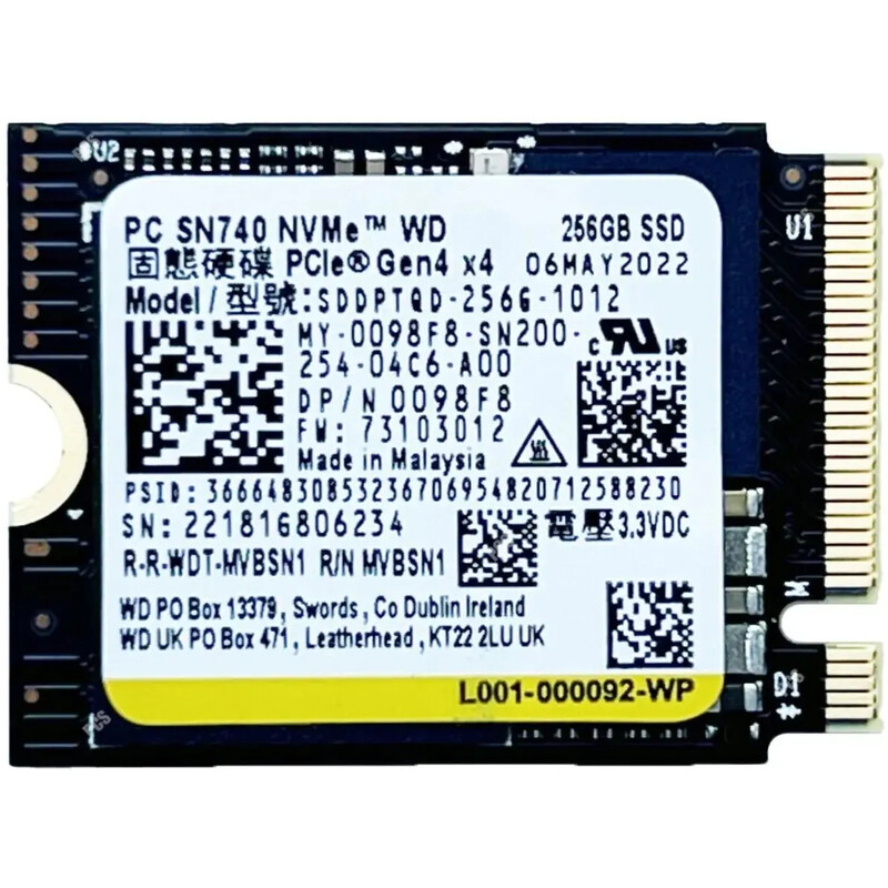 Накопичувач SSD 256GB WD SN740 M.2 2230 PCIe 4.0 x4 3D NAND TLC (SDDPTQD-256G)