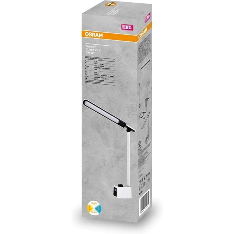 Настольная лампа Osram LED Panan Clock 8W 3000K-6500K 2xUSB с димером белая (4099854363641)