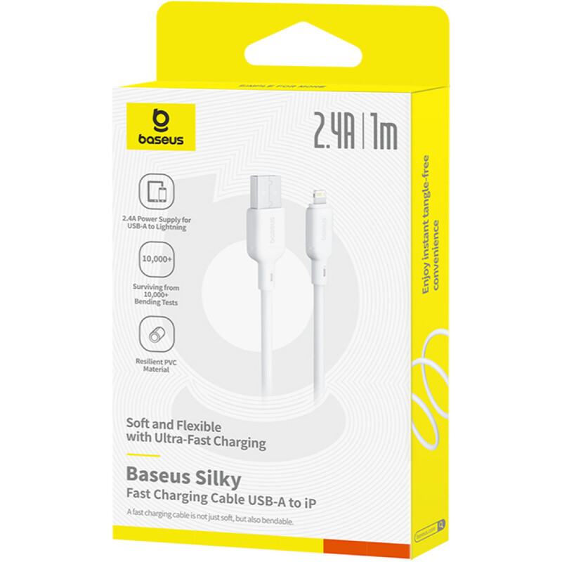 Кабель Baseus Silky Series Fast Charging USB Type-A - Lightning (M/M), 2.4A, 1 м, White (P10377702213-00)