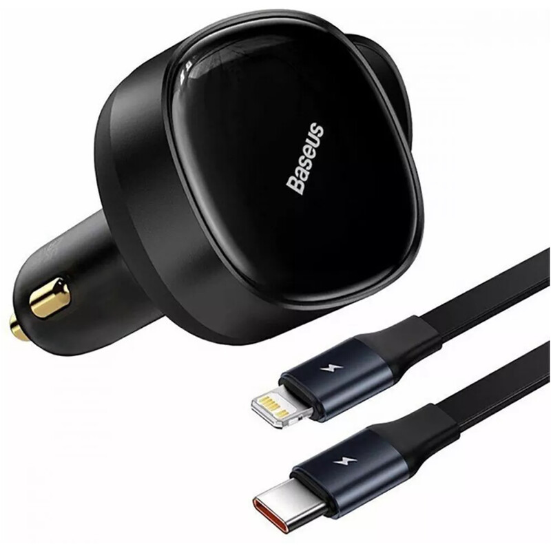 Автомобільний зарядний пристрій Baseus Enjoyment Retractable 2-in-1 (2xUSB-C) 33W Black (C00035500111-00)