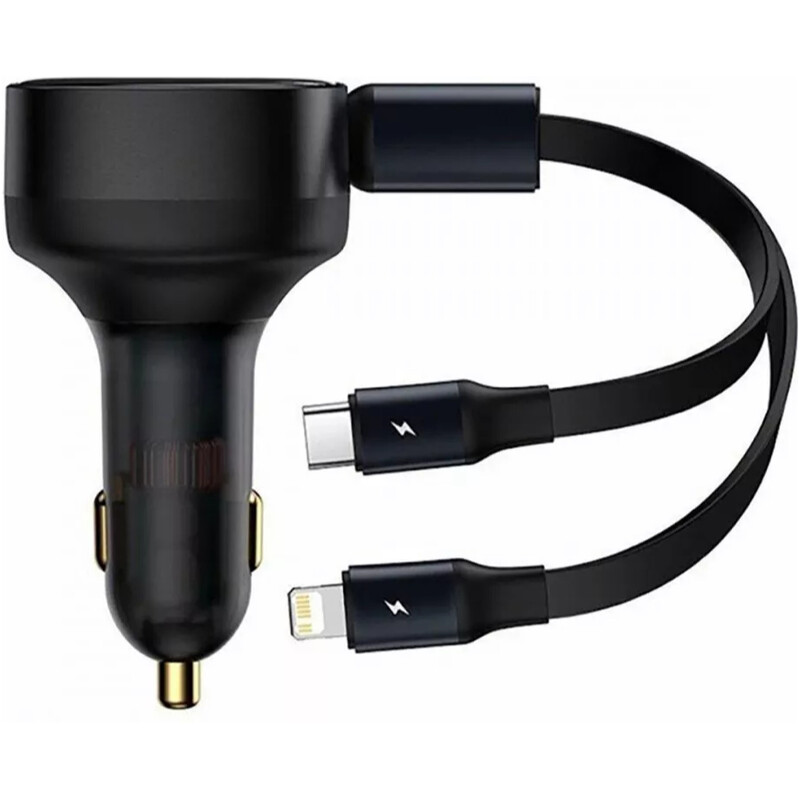 Автомобільний зарядний пристрій Baseus Enjoyment Retractable 2-in-1 (2xUSB-C) 33W Black (C00035500111-00)