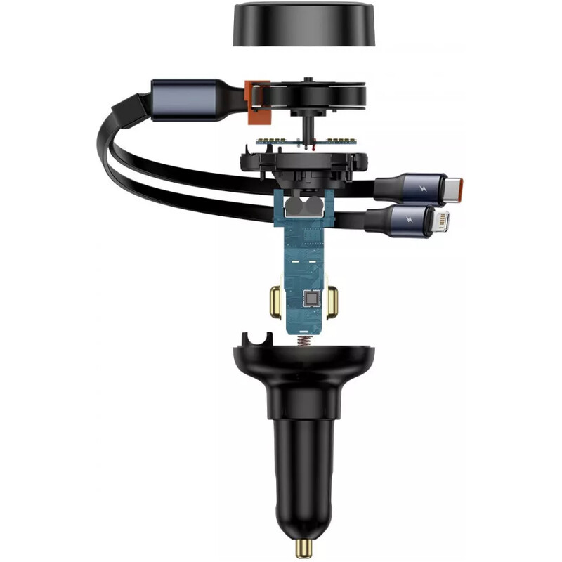 Автомобільний зарядний пристрій Baseus Enjoyment Pro (1USB, 2 вбудовані кабелі USB-C/Lightning) 60W Black (C00057802111-02)