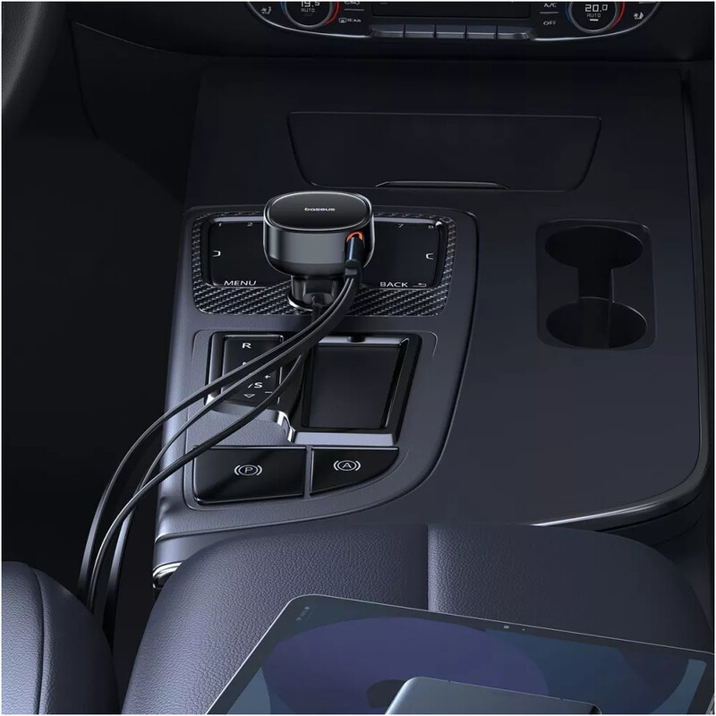 Автомобільний зарядний пристрій Baseus Enjoyment Pro (1USB, 2 вбудовані кабелі USB-C/Lightning) 60W Black (C00057802111-02)