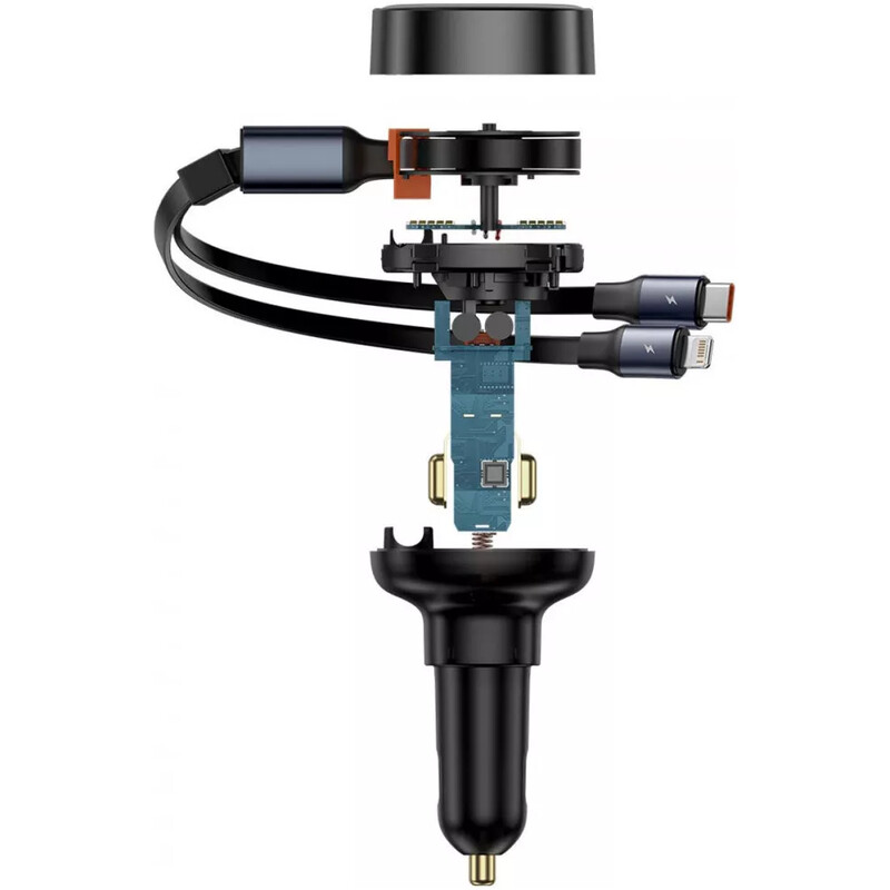 Автомобільний зарядний пристрій Baseus Enjoyment Pro (1USB-C, 2 вбудовані кабелі USB-C/Lightning) 60W Black (C00057802111-00)