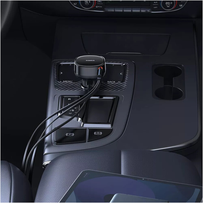 Автомобільний зарядний пристрій Baseus Enjoyment Pro (1USB-C, 2 вбудовані кабелі USB-C/Lightning) 60W Black (C00057802111-00)