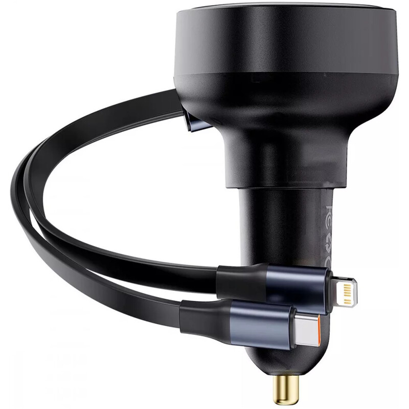 Автомобільний зарядний пристрій Baseus Enjoyment Pro (1USB-C, 2 вбудовані кабелі USB-C/Lightning) 60W Black (C00057802111-00)