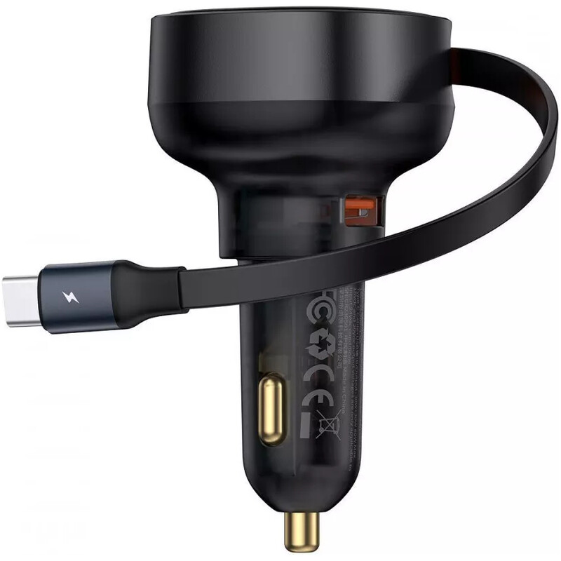 Автомобільний зарядний пристрій Baseus Enjoyment Pro (1USB, вбудований кабель USB Type-C) 60W Black (C00057800111-00)
