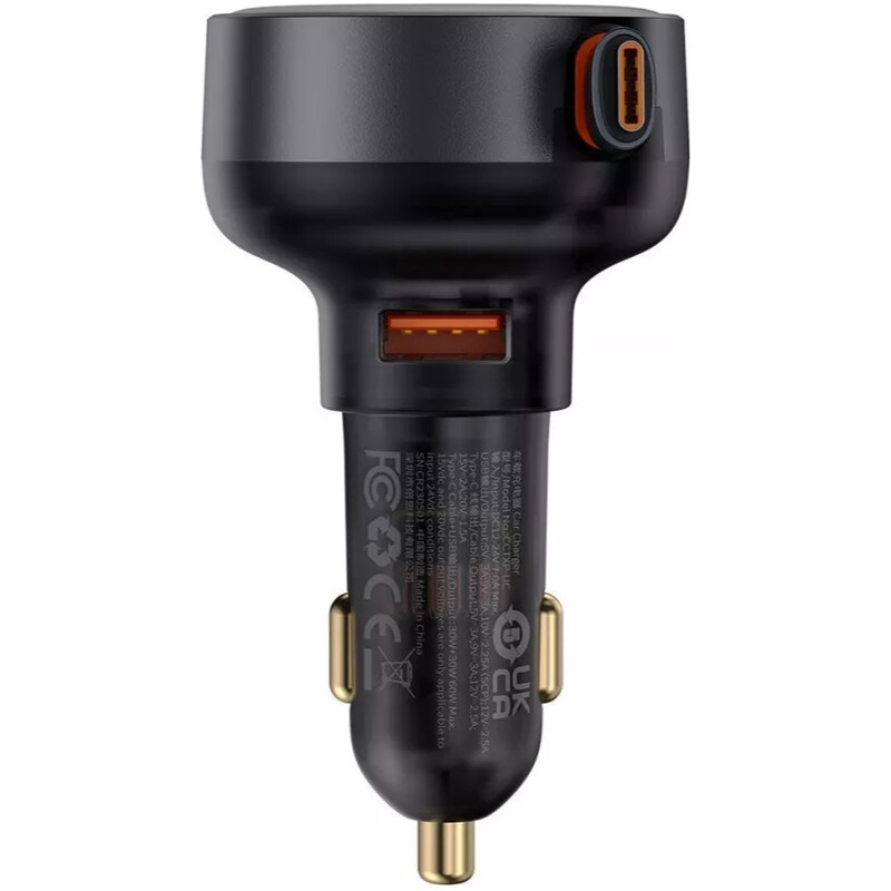 Автомобільний зарядний пристрій Baseus Enjoyment Pro (1USB, вбудований кабель USB Type-C) 60W Black (C00057800111-00)