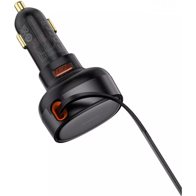 Автомобільний зарядний пристрій Baseus Enjoyment Pro (1USB, вбудований кабель USB Type-C) 60W Black (C00057800111-00)
