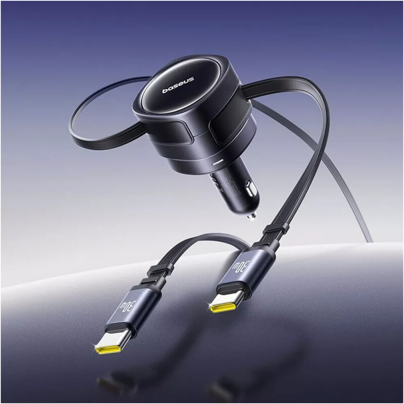 Автомобільний зарядний пристрій Baseus Enjoyment Max (2 вбудовані кабелі USB-C) 60W Black (C00035507121-01)