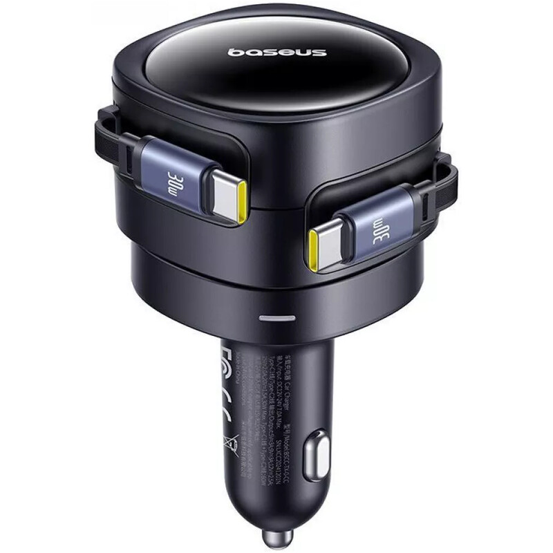 Автомобільний зарядний пристрій Baseus Enjoyment Max (2 вбудовані кабелі USB-C) 60W Black (C00035507121-01)