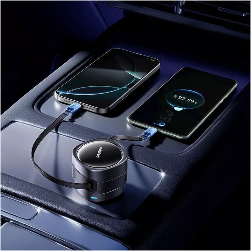 Автомобільний зарядний пристрій Baseus Enjoyment Max (2 вбудовані кабелі USB-C) 60W Black (C00035507121-01)