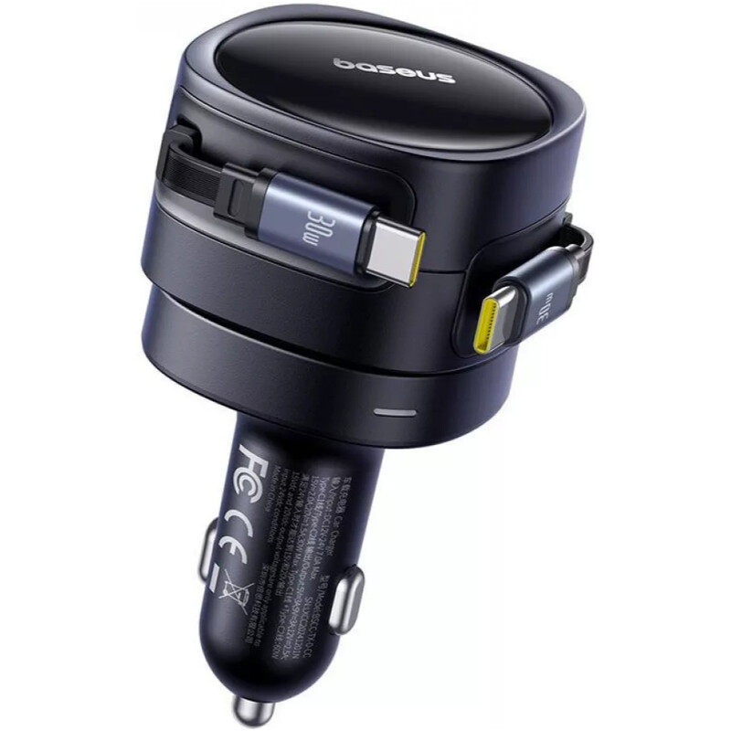 Автомобільний зарядний пристрій Baseus Enjoyment Max (2 вбудовані кабелі USB-C) 60W Black (C00035507121-01)