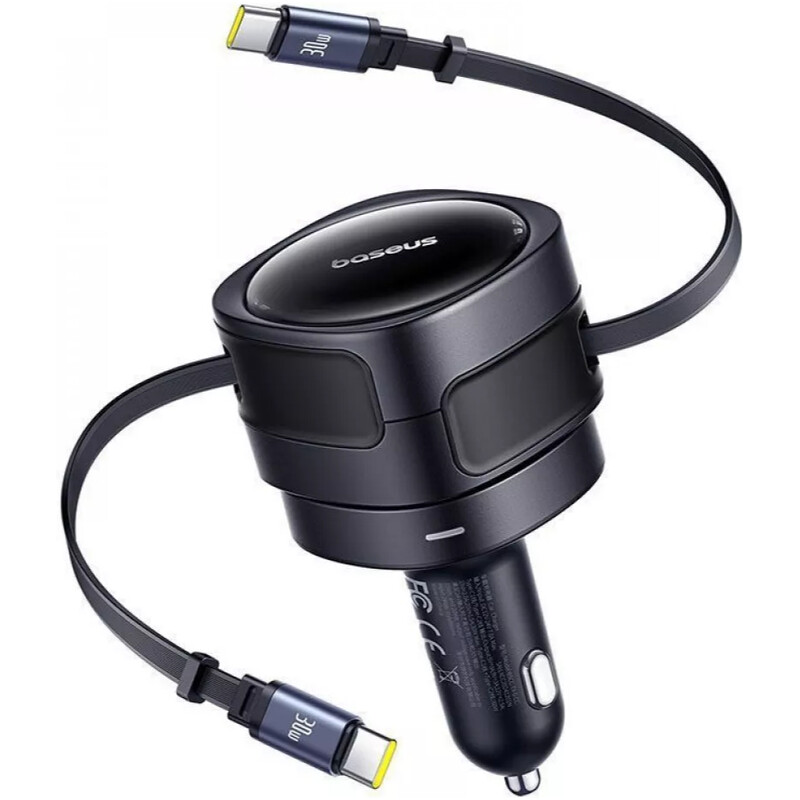 Автомобільний зарядний пристрій Baseus Enjoyment Max (2 вбудовані кабелі USB-C) 60W Black (C00035507121-01)