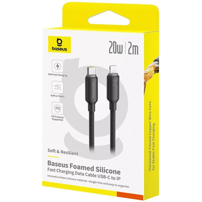 Кабель Baseus Foamed Silicone Fast Charging USB Type-C - Lightning (M/M), 20W, 2 м, Black (E0426A04)