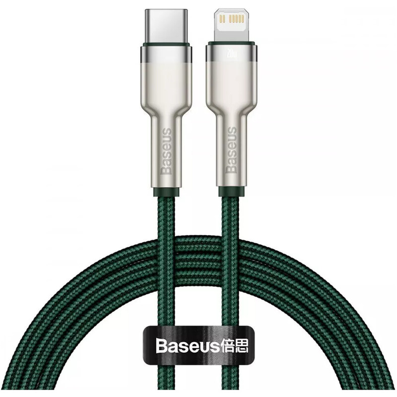 Кабель Baseus Cafule Metal USB Type-C - Lightning (M/M), 20W, PD, 1 м, Green (CATLJK-A06)