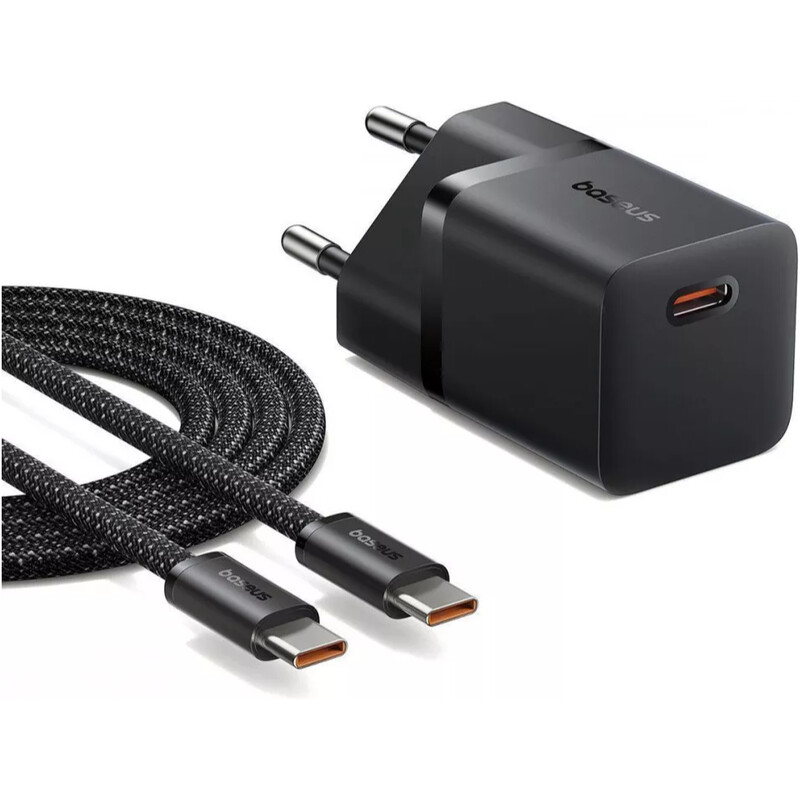 Мережевий зарядний пристрій Baseus GaN5 Fast Charger Mini 1C (1USB-C) 25W Black (P10110909113-01) + кабель USB Type-C 1 м