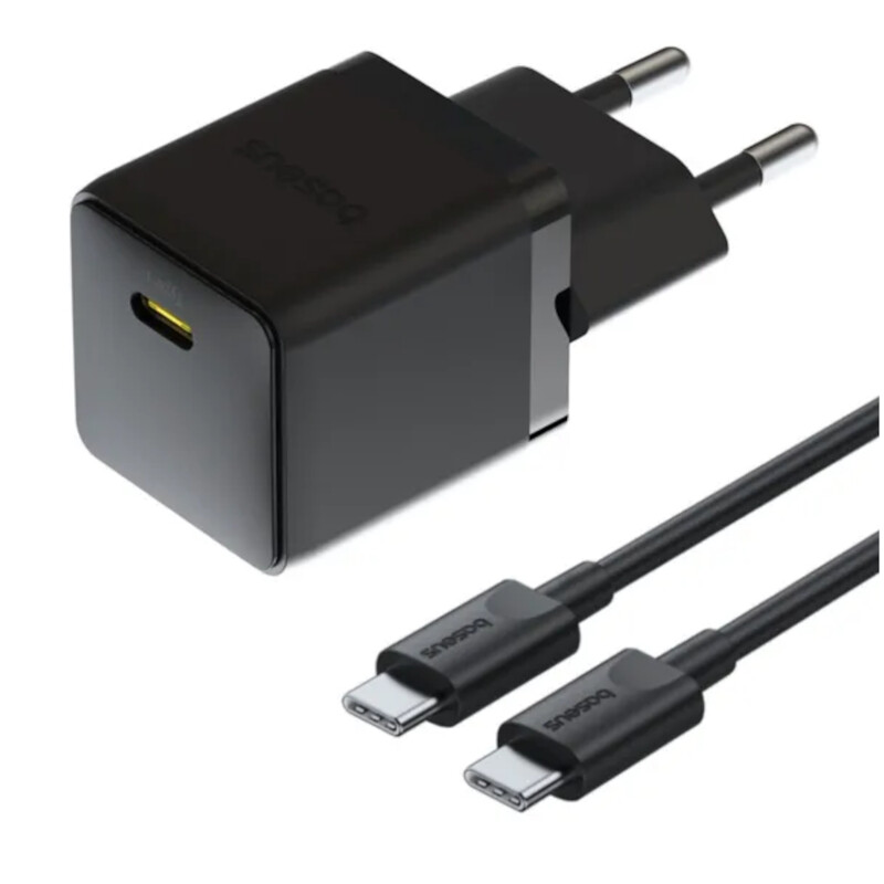 Мережевий зарядний пристрій Baseus Palm Fast Charger 1C (1USB-C) 20W Black (P10111602113-01) + кабель USB Type-C 1 м