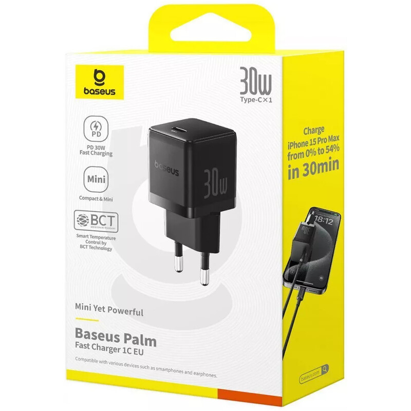 Мережевий зарядний пристрій Baseus Palm Fast Charger 1C (1USB-C) 30W Black (P10111605113-00)
