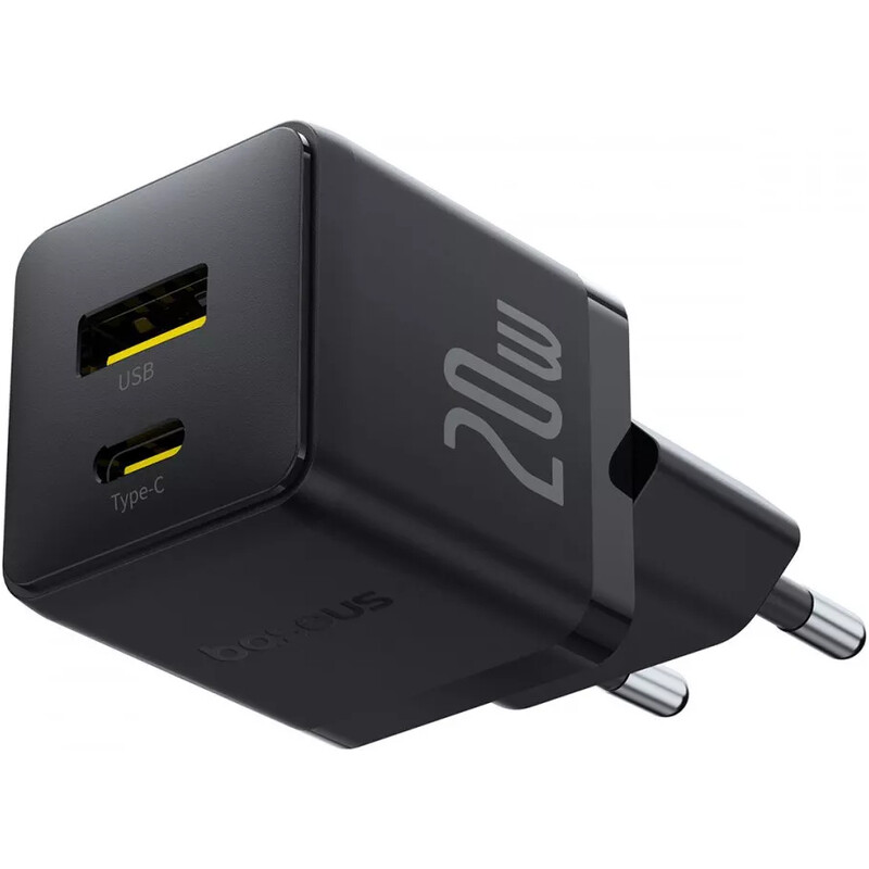 Мережевий зарядний пристрій Baseus Palm Fast Charger C+U (1USB, 1USB-C) 20W Black (P10111608113-00)