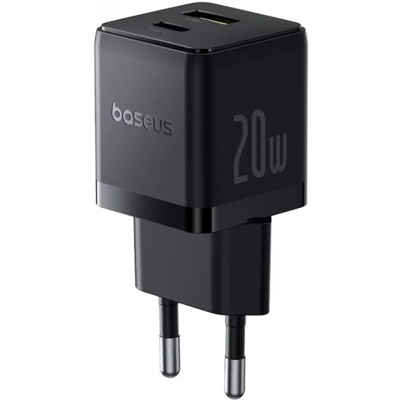 Мережевий зарядний пристрій Baseus Palm Fast Charger C+U (1USB, 1USB-C) 20W Black (P10111608113-01) + кабель USB Type-C 1 м